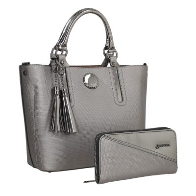 Geanta Gri - Set geanta dama casual cu portofel din piele ecologica gri BS33SET2302333
