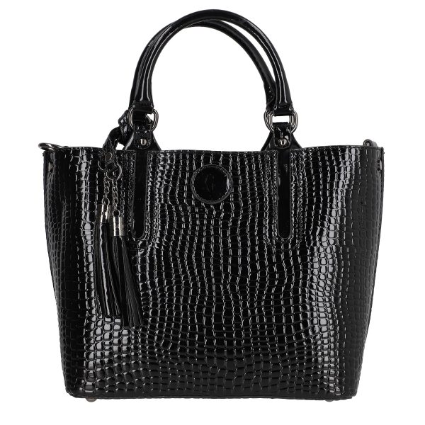Set geanta dama casual cu portofel din piele ecologica texturata negru BS33SET2302330 6