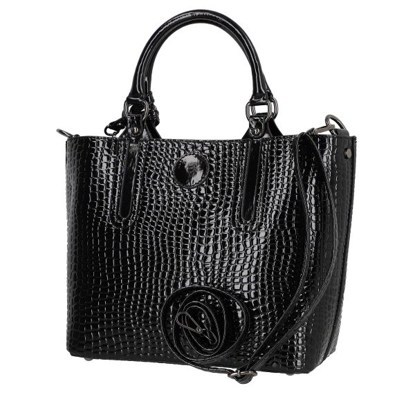 Set geanta dama casual cu portofel din piele ecologica texturata negru BS33SET2302330 7
