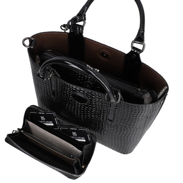 Set geanta dama casual cu portofel din piele ecologica texturata negru BS33SET2302330 3