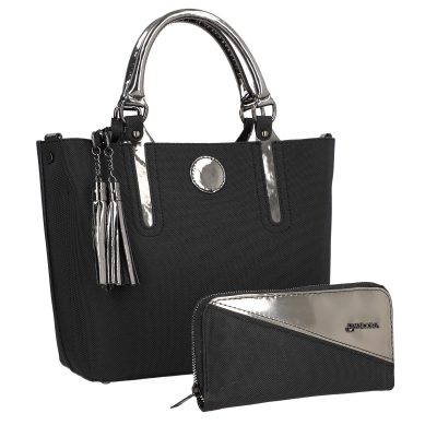 Geanta Neagra - Set geanta dama casual cu portofel din piele ecologica negru BS33SET2302331