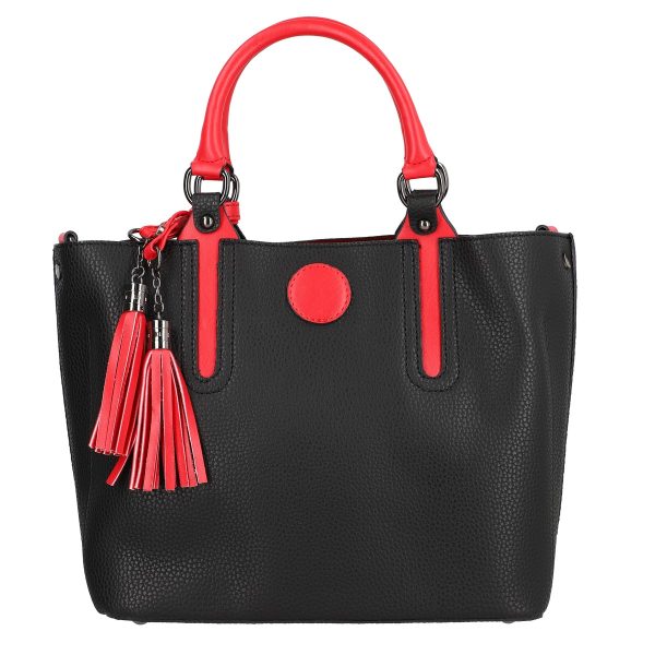 Set geanta dama casual cu portofel din piele ecologica negru maner rosu BS33SET2302332 5