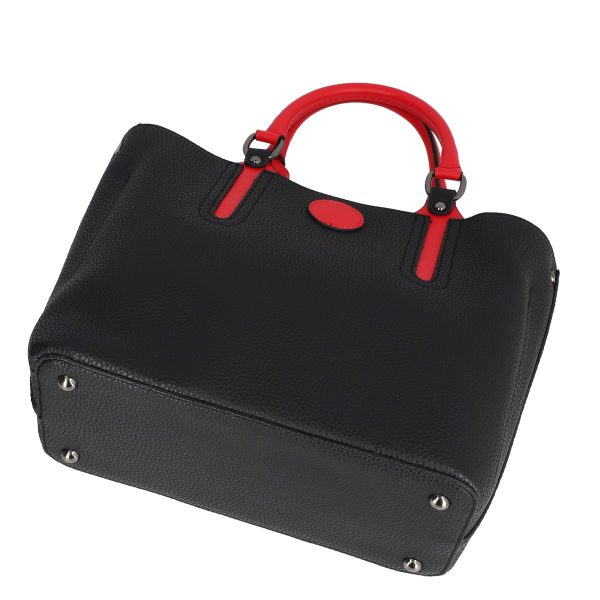 Set geanta dama casual cu portofel din piele ecologica negru maner rosu BS33SET2302332 7