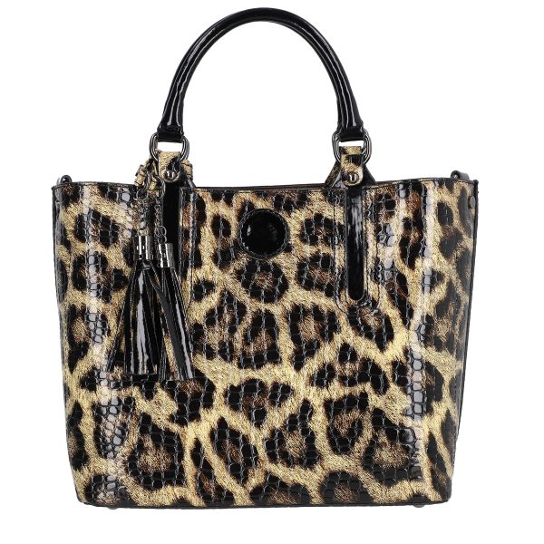 Set geanta dama casual cu portofel din piele ecologica texturata maro cu negru BS33SET2302339 4