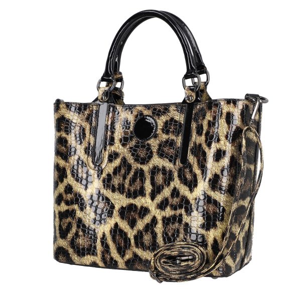 Set geanta dama casual cu portofel din piele ecologica texturata maro cu negru BS33SET2302339 5