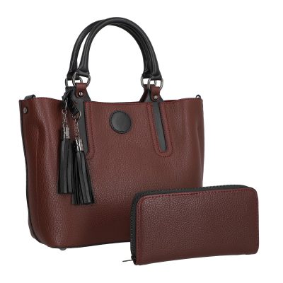 Genti Visinii - Set geanta dama casual cu portofel din piele ecologica texturata visiniu BS33SET2302340