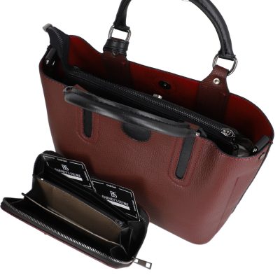 Set geanta dama casual cu portofel din piele ecologica texturata roz BS33SET2302340