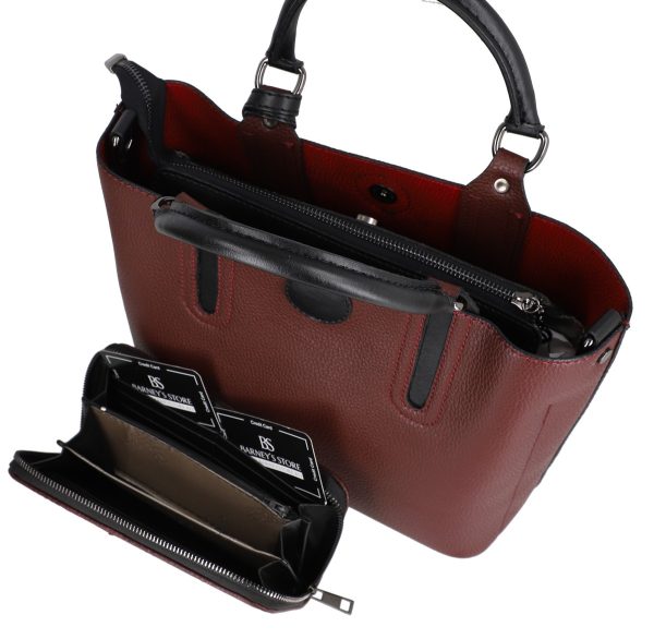 Set geanta dama casual cu portofel din piele ecologica texturata visiniu BS33SET2302340 3