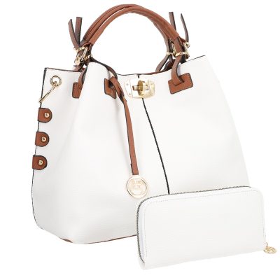 Set Geanta si Portofel - Set geanta dama cu portofel casual alb din piele ecologica cu doua compartimente BS22SET2302322