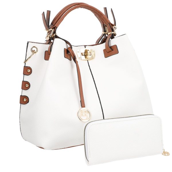 Set geanta dama cu portofel casual alb din piele ecologica cu doua compartimente BS22SET2302322 6