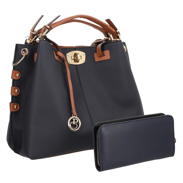 Set Geanta si Portofel - Set geanta dama cu portofel casual bleumarin din piele ecologica cu doua compartimente BS22SET2302319