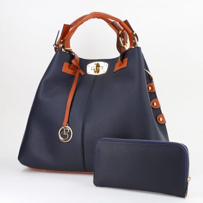 Set Geanta si Portofel - Set geanta dama cu portofel casual bleumarin din piele ecologica cu doua compartimente BS22SET2311319