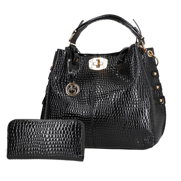 Set geanta dama cu portofel casual negru din piele ecologica cu doua compartimente BS22SET2302318 4
