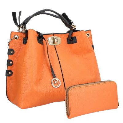 Set Geanta si Portofel - Set geanta dama cu portofel casual portocaliu din piele ecologica cu doua compartimente BS22SET2302314