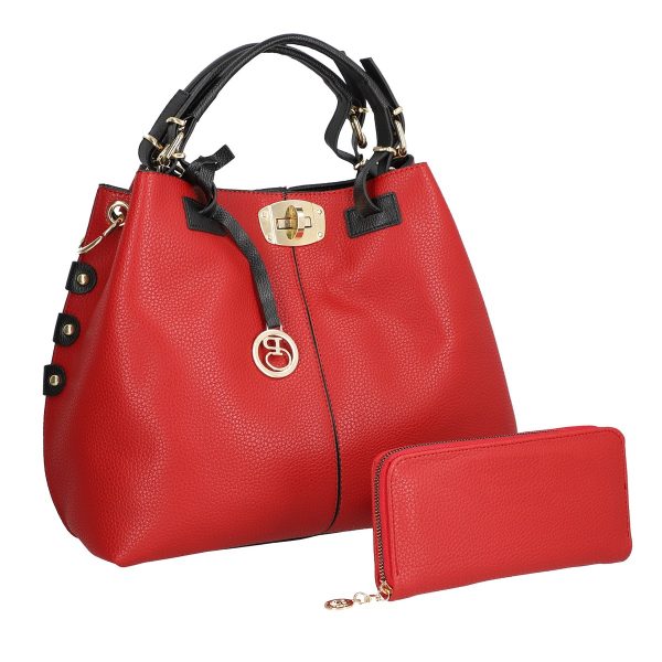 Set geanta dama cu portofel casual rosu din piele ecologica cu doua compartimente 6