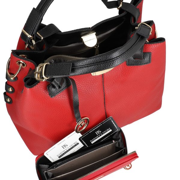 Set geanta dama cu portofel casual rosu din piele ecologica cu doua compartimente BS22SET2302313 5