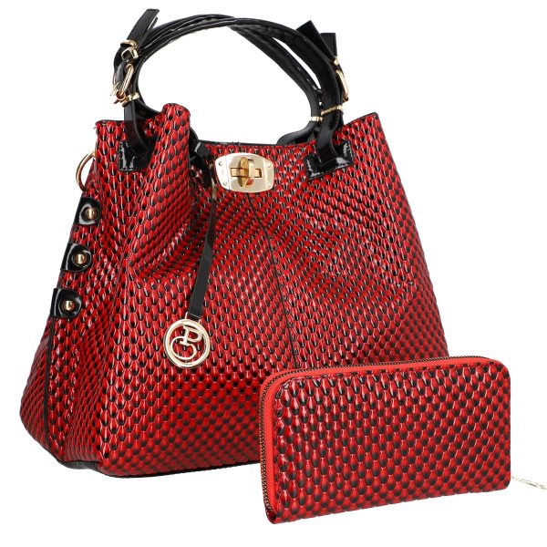 Set Geanta si Portofel - Set geanta dama cu portofel casual rosu din piele ecologica cu doua compartimente BS22SET2302325