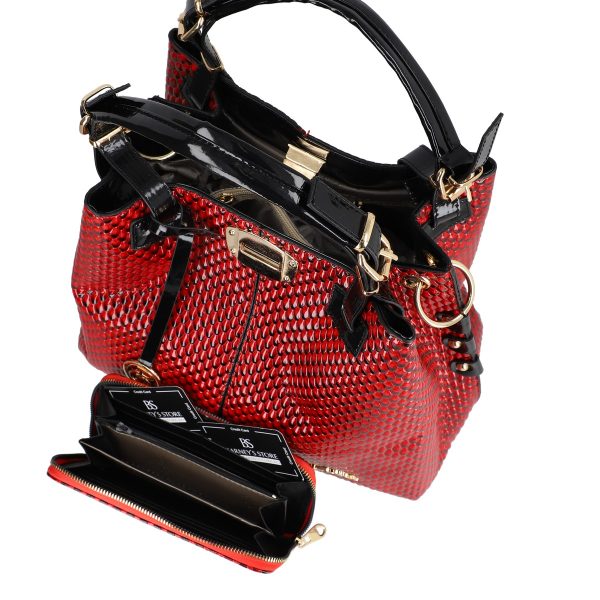 Set geanta dama cu portofel casual rosu din piele ecologica cu doua compartimente BS22SET2302325 7
