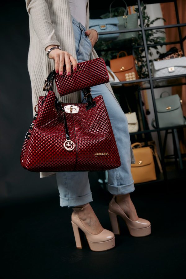 Set geanta dama cu portofel casual rosu din piele ecologica cu doua compartimente BS22SET2302325 6
