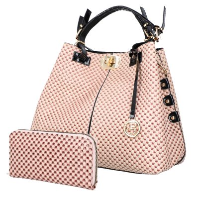 Set Geanta si Portofel - Set geanta dama cu portofel casual roz din piele ecologica cu doua compartimente BS22SET2302326