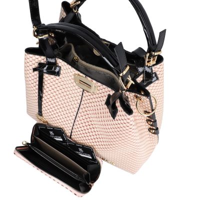 Set geanta dama cu portofel casual roz din piele ecologica cu doua compartimente BS22SET2302326