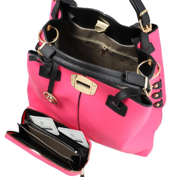 Set geanta dama cu portofel casual roz din piele ecologica cu doua compartimente BS22SET2302327 3