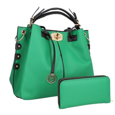 Set Geanta si Portofel - Set geanta dama cu portofel casual verde din piele ecologica cu doua compartimente BS22SET2302328