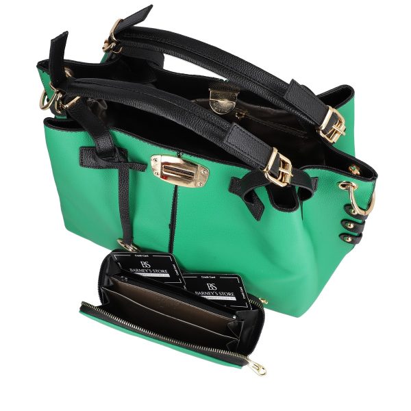 Set geanta dama cu portofel casual verde din piele ecologica cu doua compartimente BS22SET2302328 3