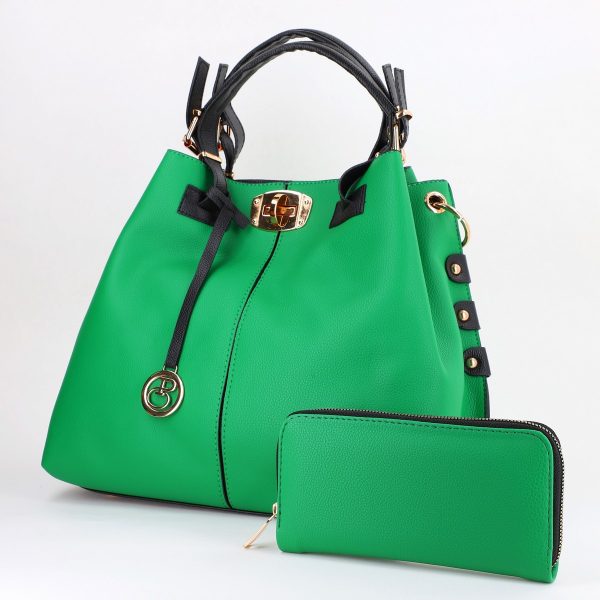 Set Geanta si Portofel - Set geanta dama cu portofel casual verde din piele ecologica cu doua compartimente
