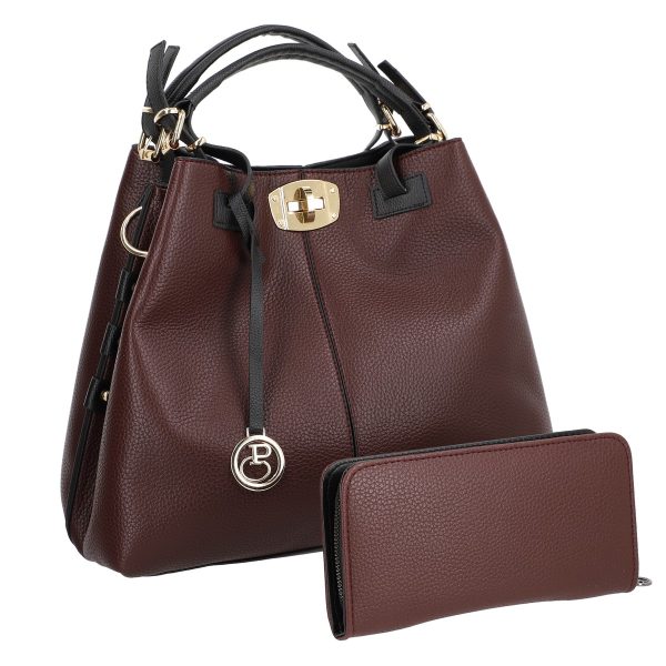 Set Geanta si Portofel - Set geanta dama cu portofel casual visiniu din piele ecologica cu doua compartimente BS22SET2302311