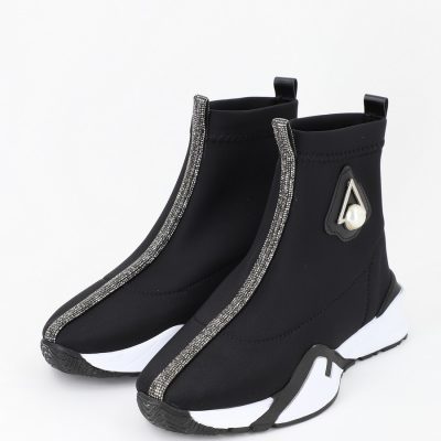 Sneakers high top material textil negru design banda cu pietricele BS033PSRO2301545