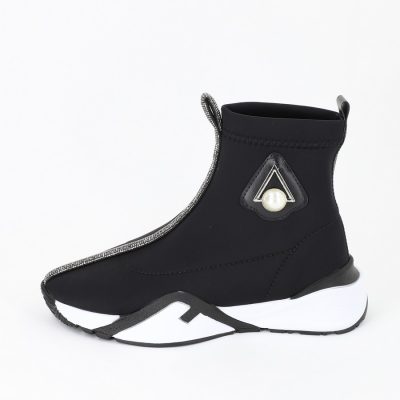 Incaltaminte Dama - Sneakers high top material textil negru design banda cu pietricele BS033PSRO2301545
