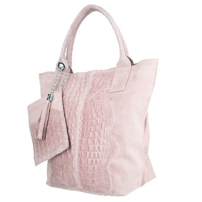 Geanta din piele naturala Shopper roz deschis breloc cu buzunar Laura Biaggi BS0201SH2303023