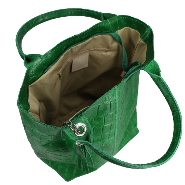 Geanta Dama din Piele Naturala Texturata Shopper Verde, Breloc cu Buzunar - Laura Biaggi BS0201SH2303025 5