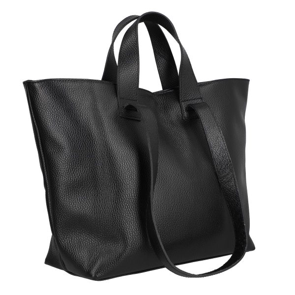 Geanta de Mana - Geanta dama Shopper din piele naturala texturata negru de umar Laura Biaggi BS54124SH2303060