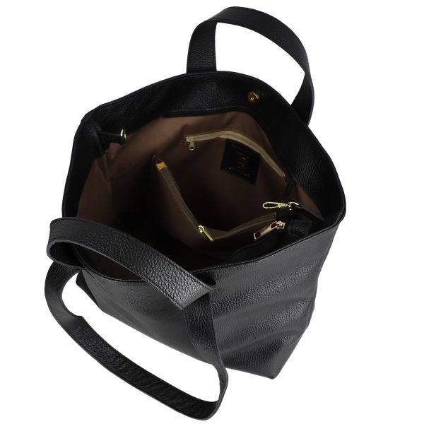 Geanta dama Shopper din piele naturala texturata negru de umar Laura Biaggi BS54124SH2303060 3