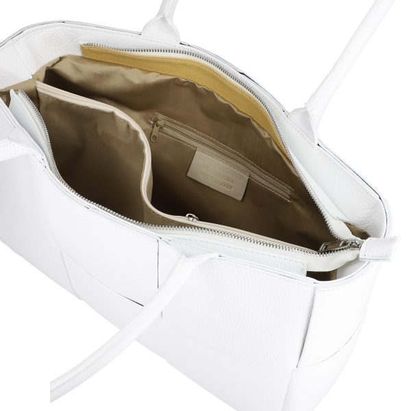 Geantă din piele naturală office alb întrețesută cu buzunare interioare Laura Biaggi BS04270OF2303053 3