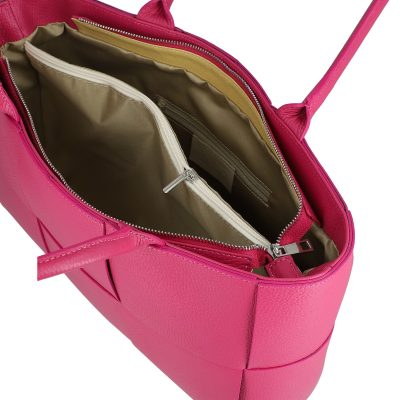 Geantă din piele naturală office roz fuchsia întrețesută cu buzunare interioare Laura Biaggi BS04270OF2303050