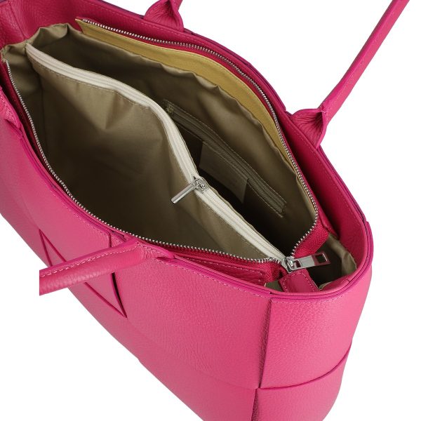 Geantă din piele naturală office roz fuchsia întrețesută cu buzunare interioare Laura Biaggi BS04270OF2303050 3