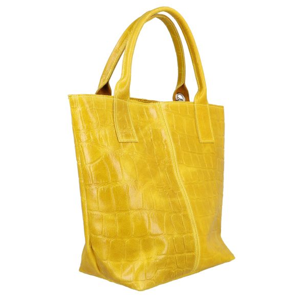 Geanta din piele naturala texturata Shopper galben breloc cu buzunar Laura Biaggi BS0201SH2303027 5
