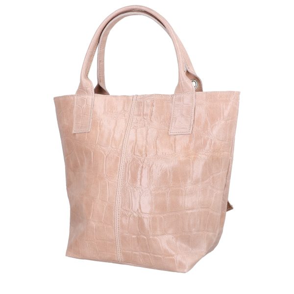 Geanta din piele naturala texturata Shopper roz breloc cu buzunar Laura Biaggi BS0201SH2303029 5