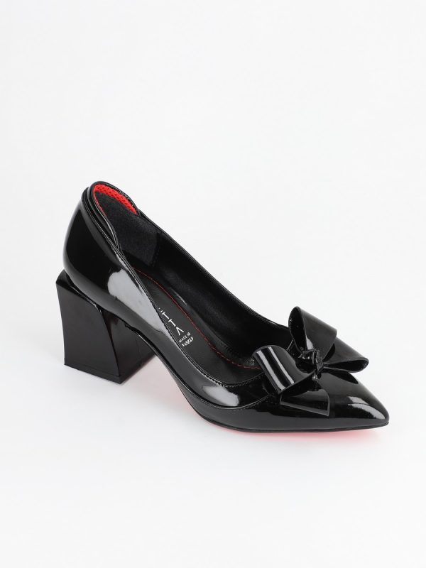 Pantofi Dama cu Toc Negri si Piele Eco cu Fundita - BS733PT2302215 4