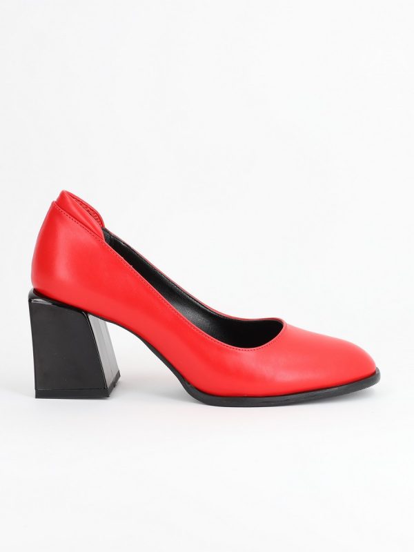 Pantofi Rosii Dama cu Toc, Piele Eco, cu Varf Rotund - BS612PT2302204 7