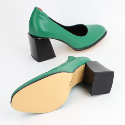 Pantofi cu toc piele ecologica verde cu varf rotund BS612PT2302212
