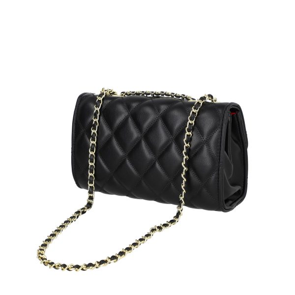 Poseta din piele ecologica matlasata negru cu bretea si lant impletit BS6658PO2303061 4