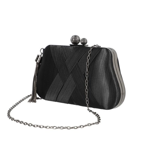 Geanta evenimente de dama din material sintetic negru inchidere cu accesoriu metalic BS002CHM2304013 6