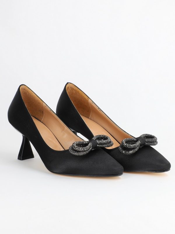 Pantofi dama cu toc subtire negru cu pietre - BS20AY2304154 6