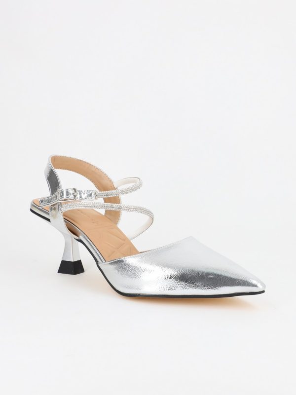 Pantofi Dama cu Toc Subtire Argintiu BS24AY2304123 6
