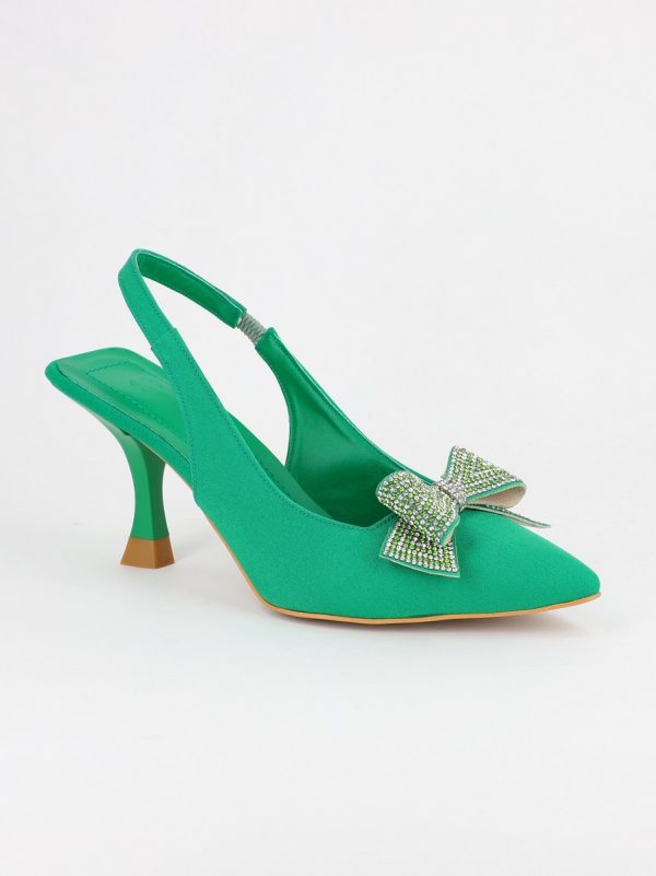 Incaltaminte Dama - Pantofi Dama cu Toc Subtire Verde cu Fundita BS604AY2304111
