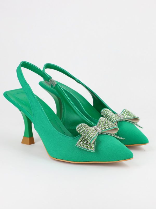 Pantofi Dama cu Toc Subtire Verde cu Fundita BS604AY2304111 10